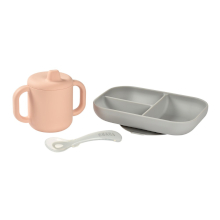 Набір силіконового посуду Beaba (3 предмета) рожевий/сірий